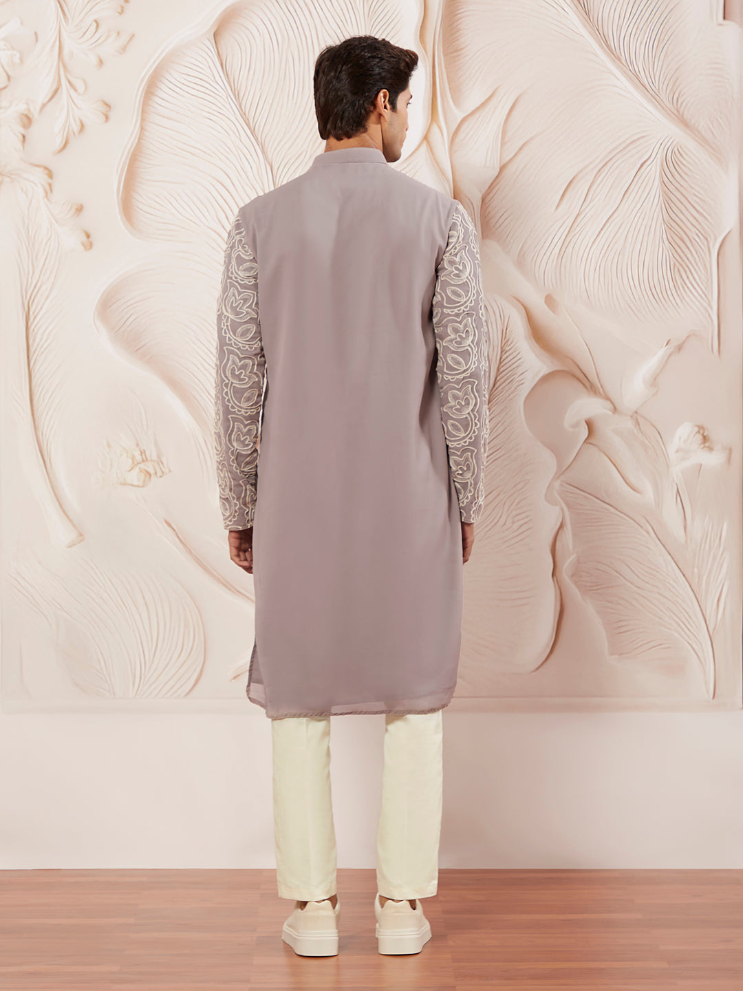 Men's Levender Georgette Kurta Pyjama And Dupatta Set