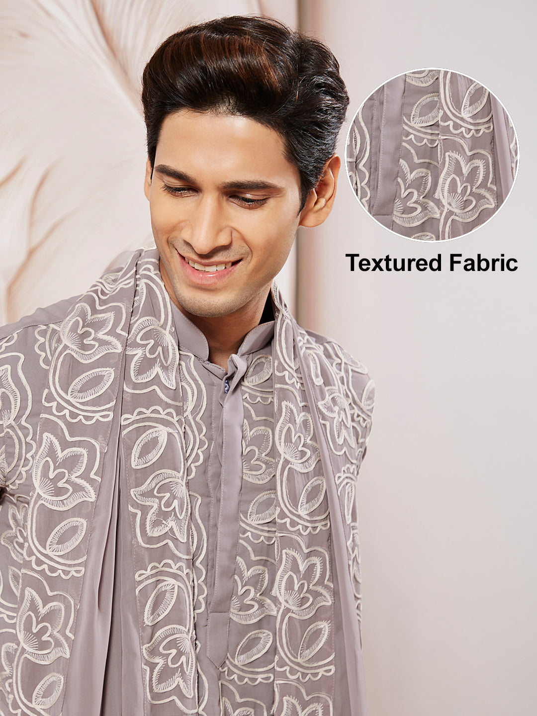 Men's Levender Georgette Kurta Patiala And Dupatta Set.