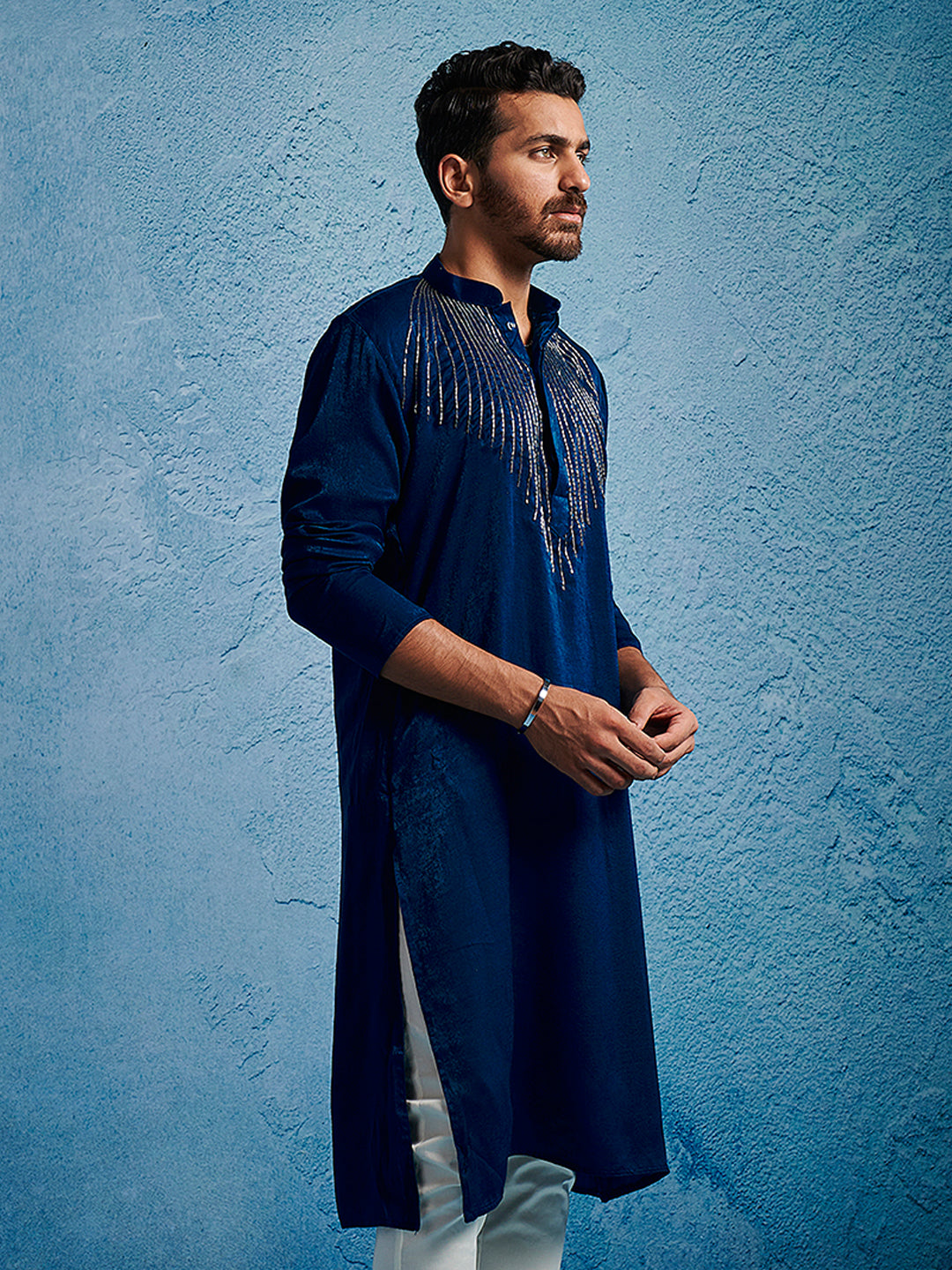 Men's Turquoise Silk Blend Kurta