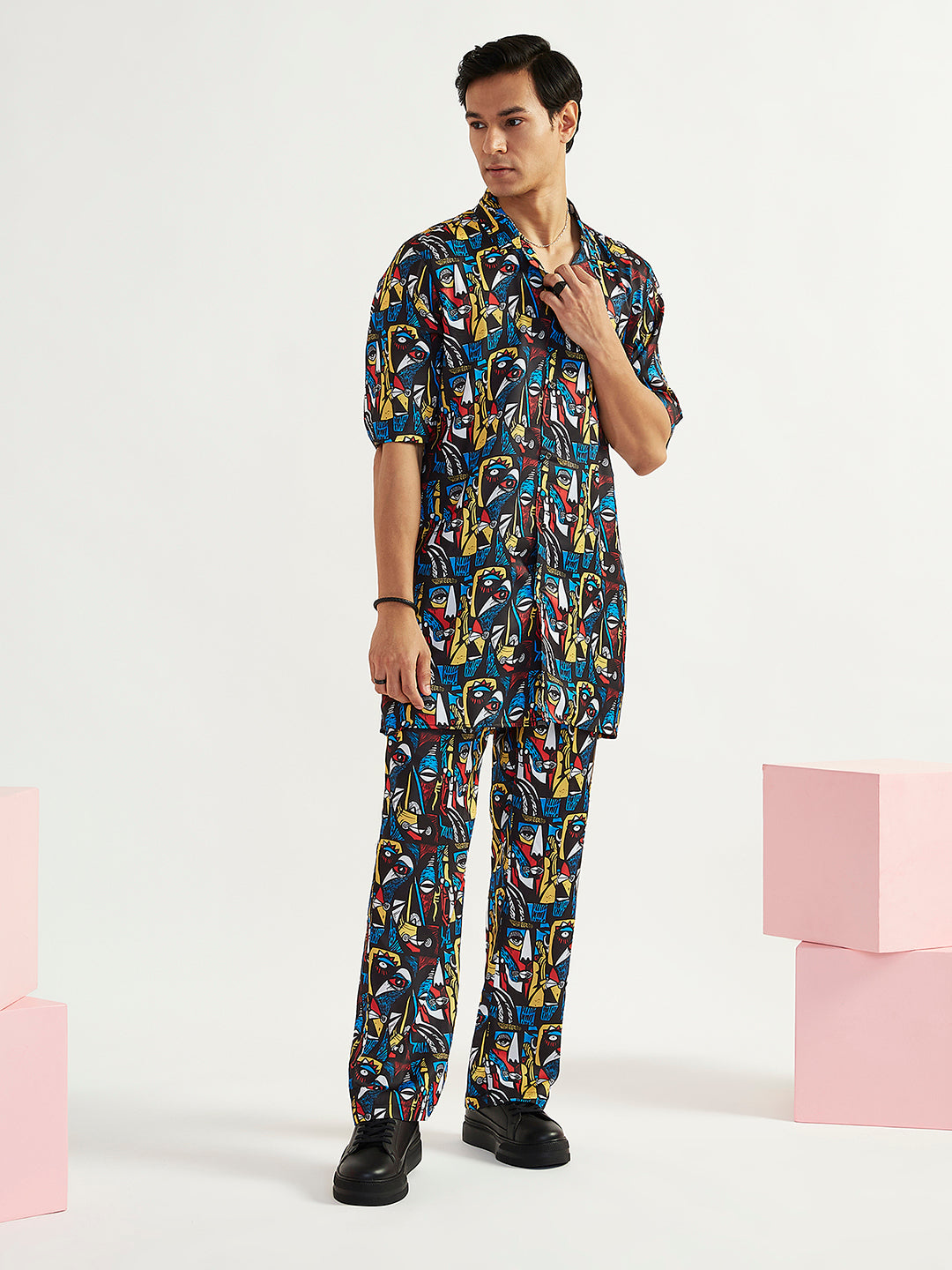 Men's Black Satin Kurta And Pyjama Set