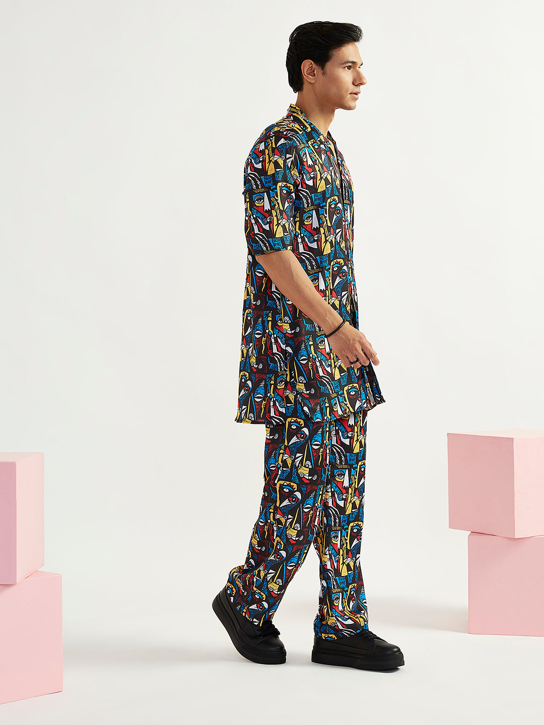 Men's Black Satin Kurta And Pyjama Set