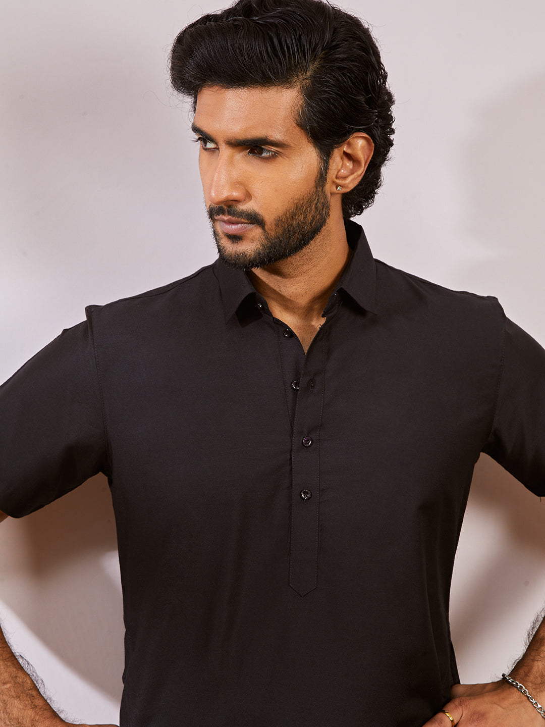 Men's Black Viscose Kurta And Patiala Set