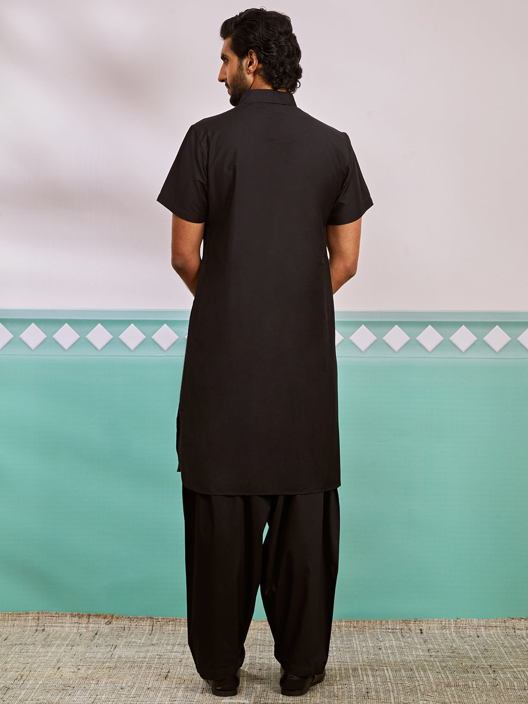 Men's Black Viscose Kurta And Patiala Set