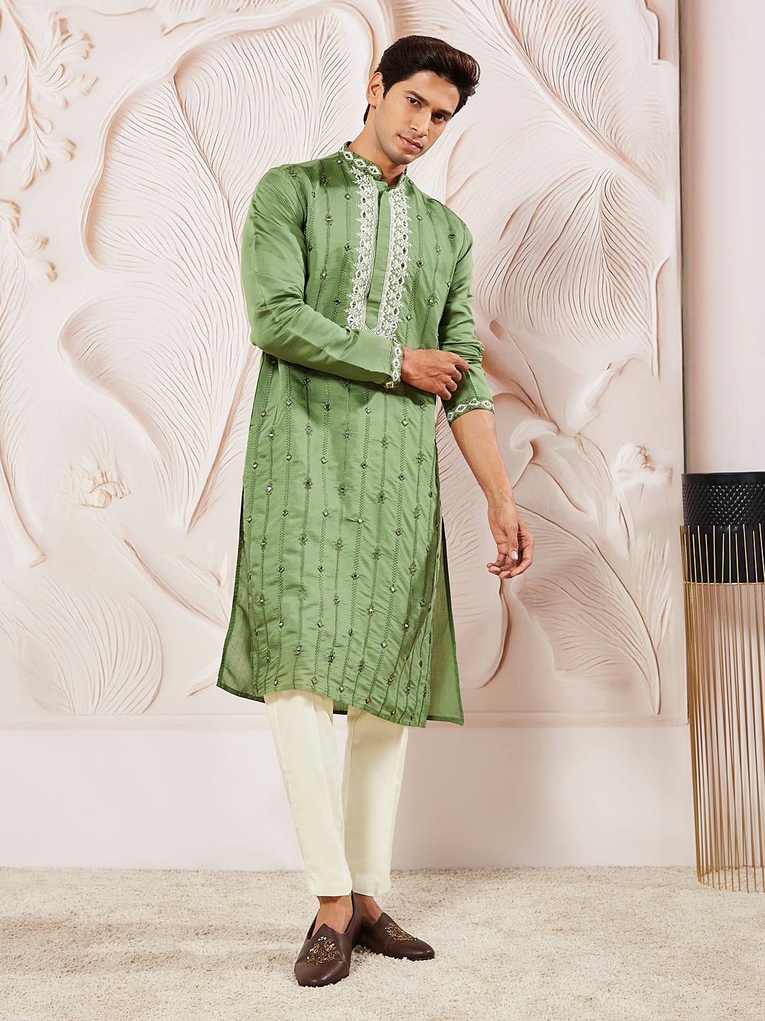 Men's Mint Green Silk Blend Kurta