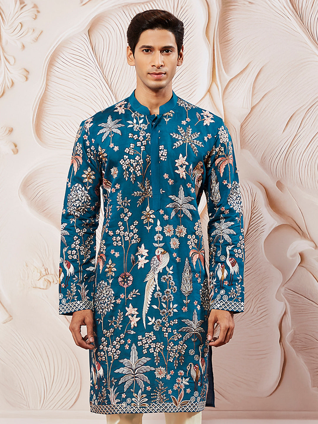 Men's Turquoise Silk Blend Kurta