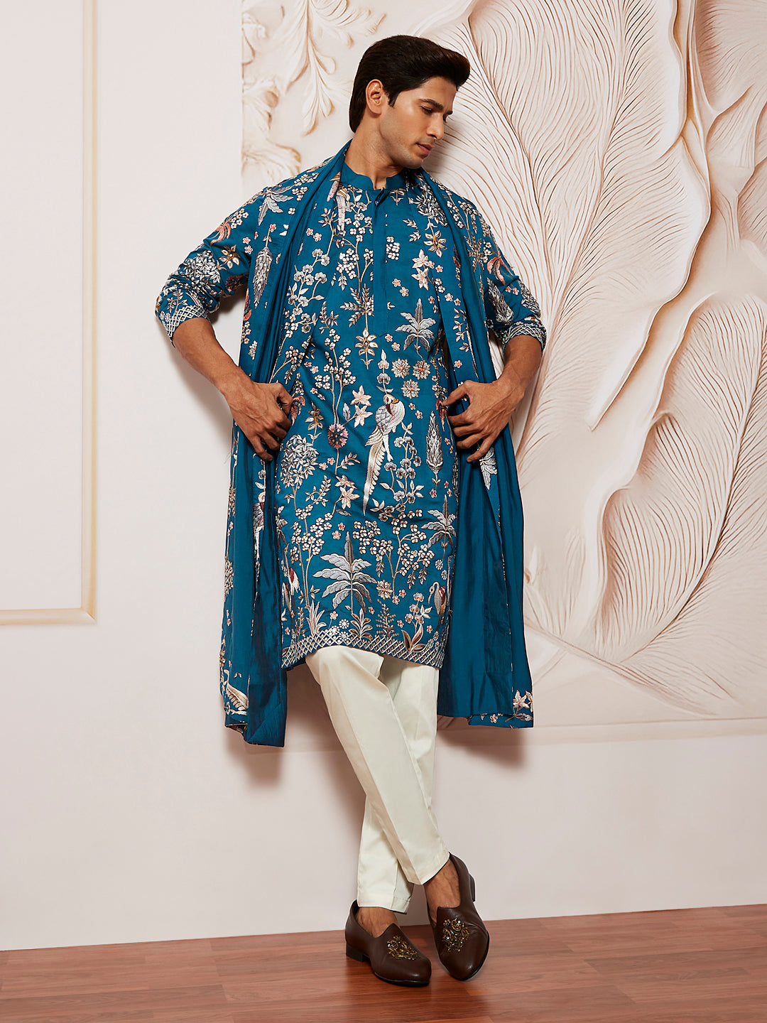 Men's Turquoise Silk Blend Kurta