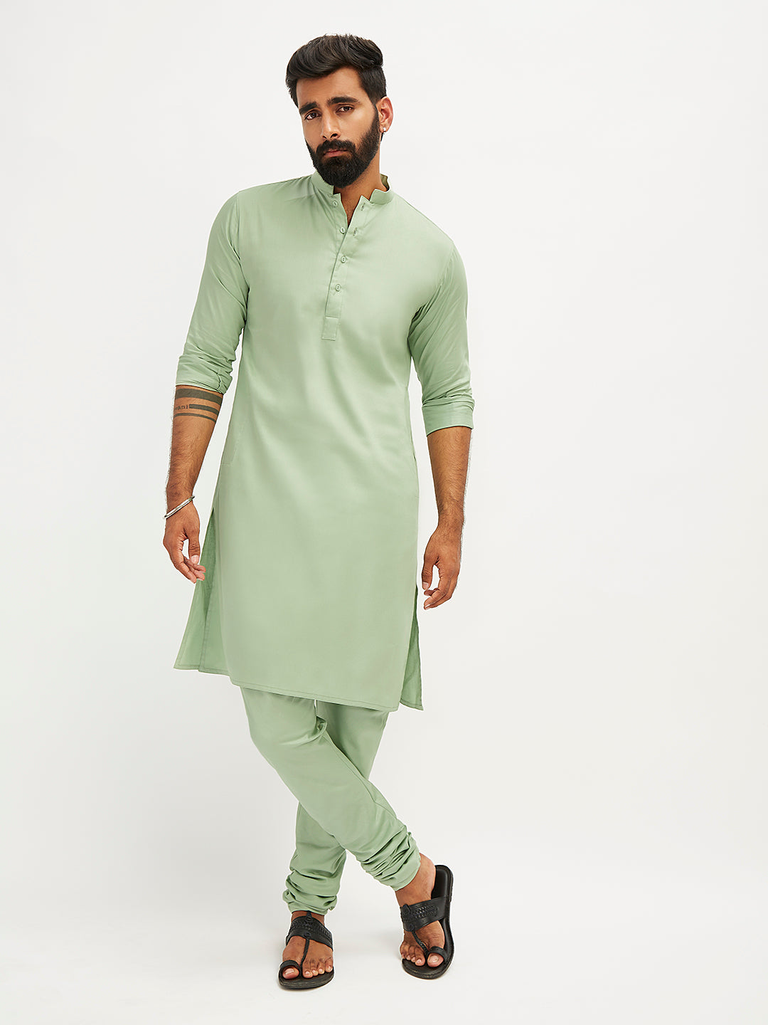 Men's Mint Green Cotton Blend Kurta Pyjama Set