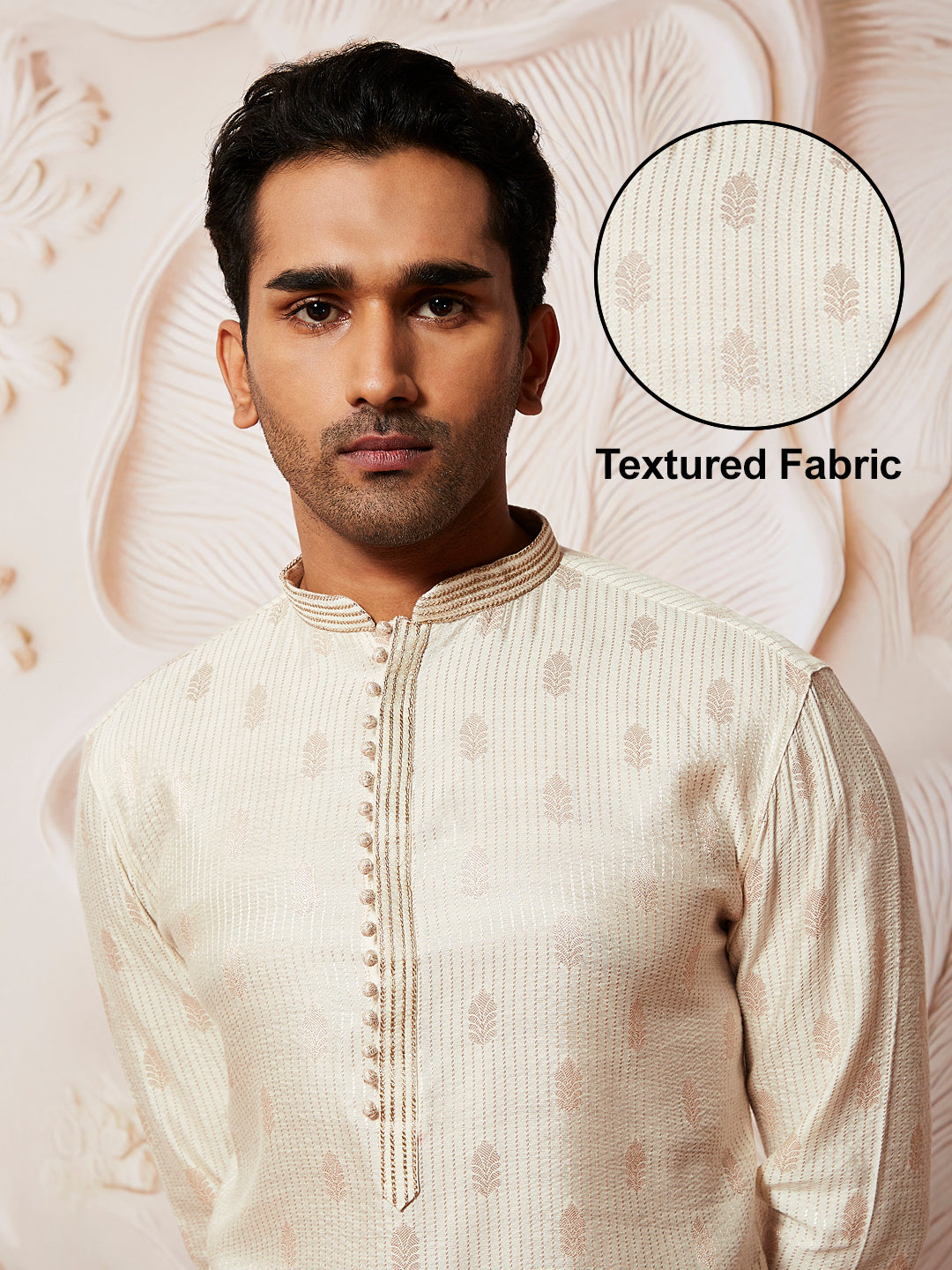 Men's Cream Silk Blend  Kurta
