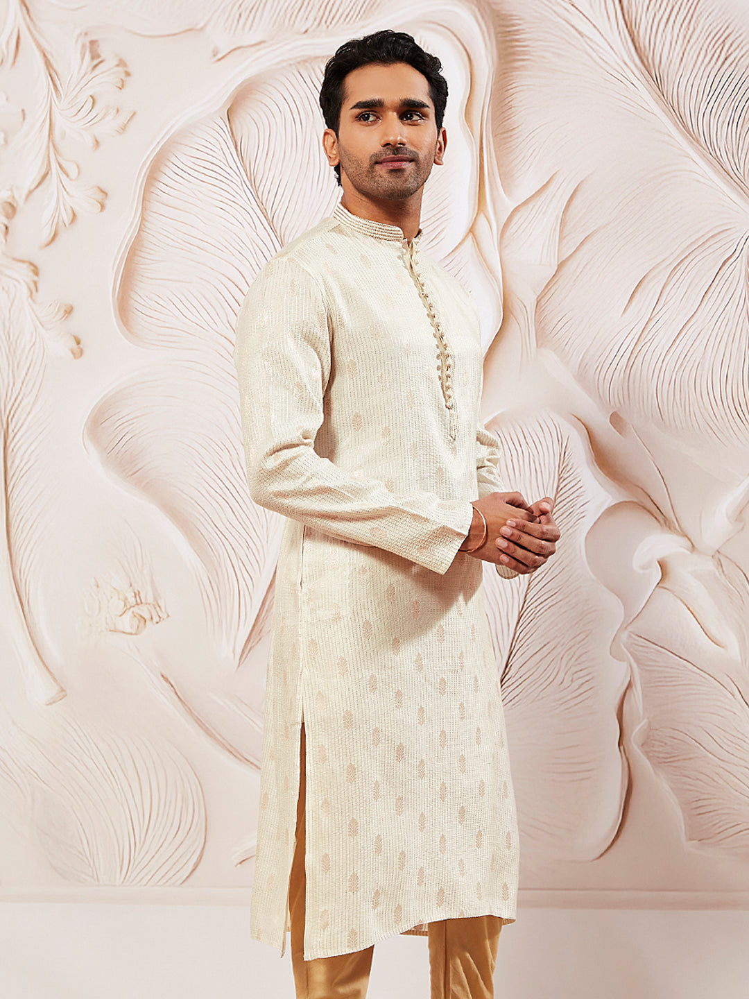 Men's Cream Silk Blend  Kurta