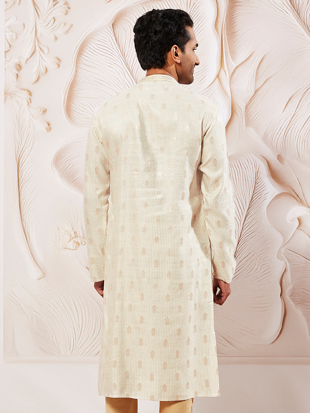 Men's Cream Silk Blend  Kurta