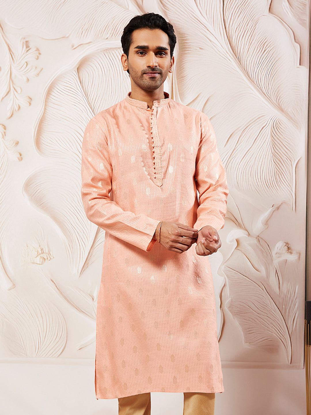 Men's Pink Silk Blend  Kurta