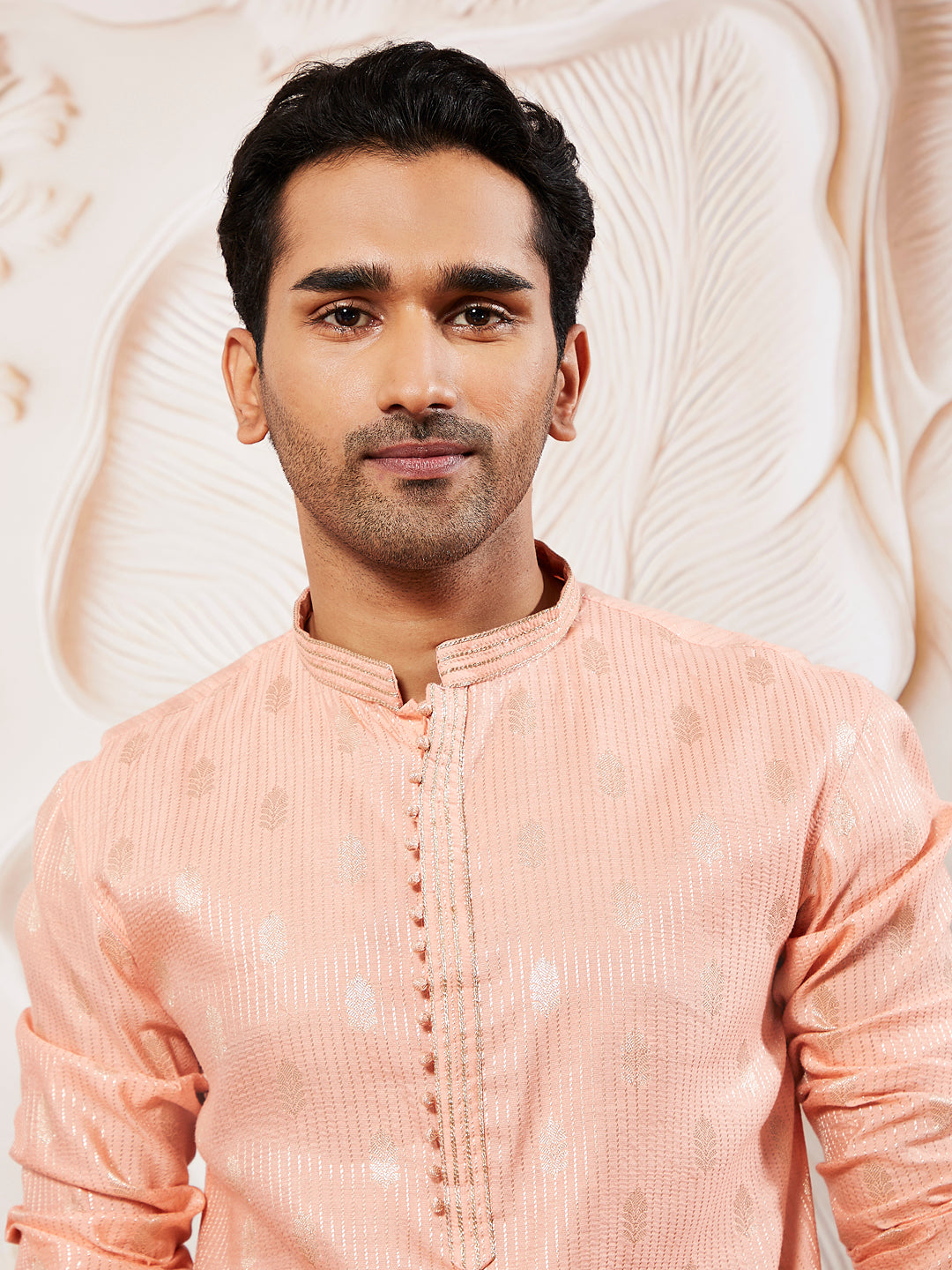 Men's Pink Silk Blend  Kurta