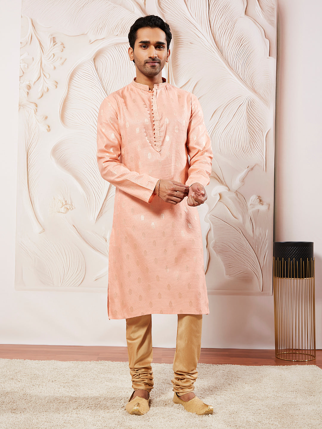 Men's Pink Silk Blend  Kurta Pyjama Set