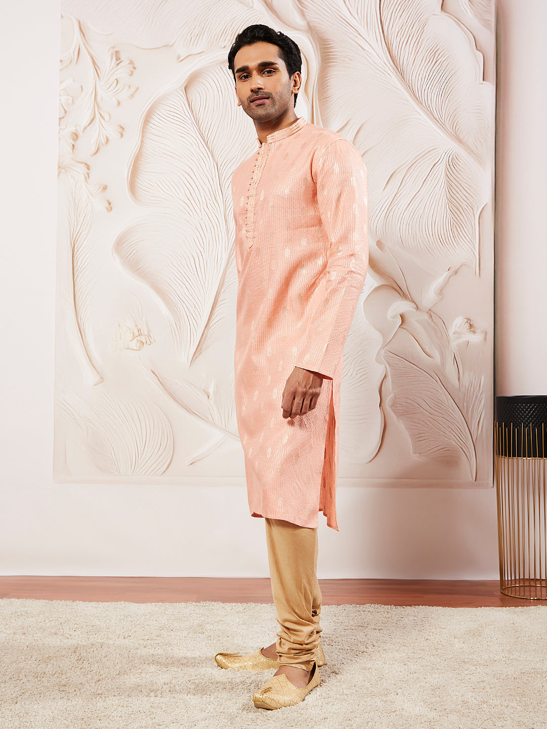 Men's Pink Silk Blend  Kurta Pyjama Set