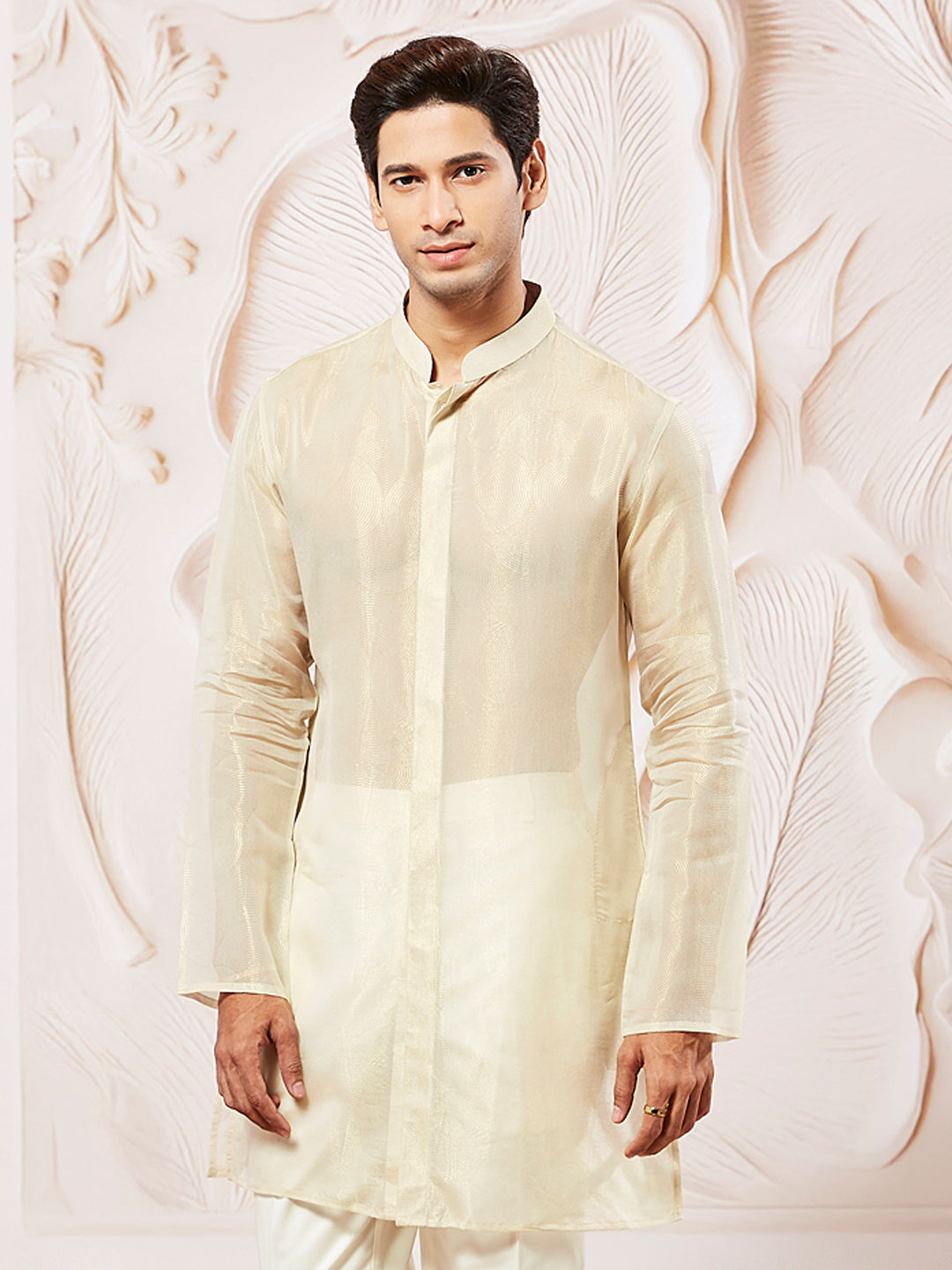Men's Beige Tissue Silk Kurta