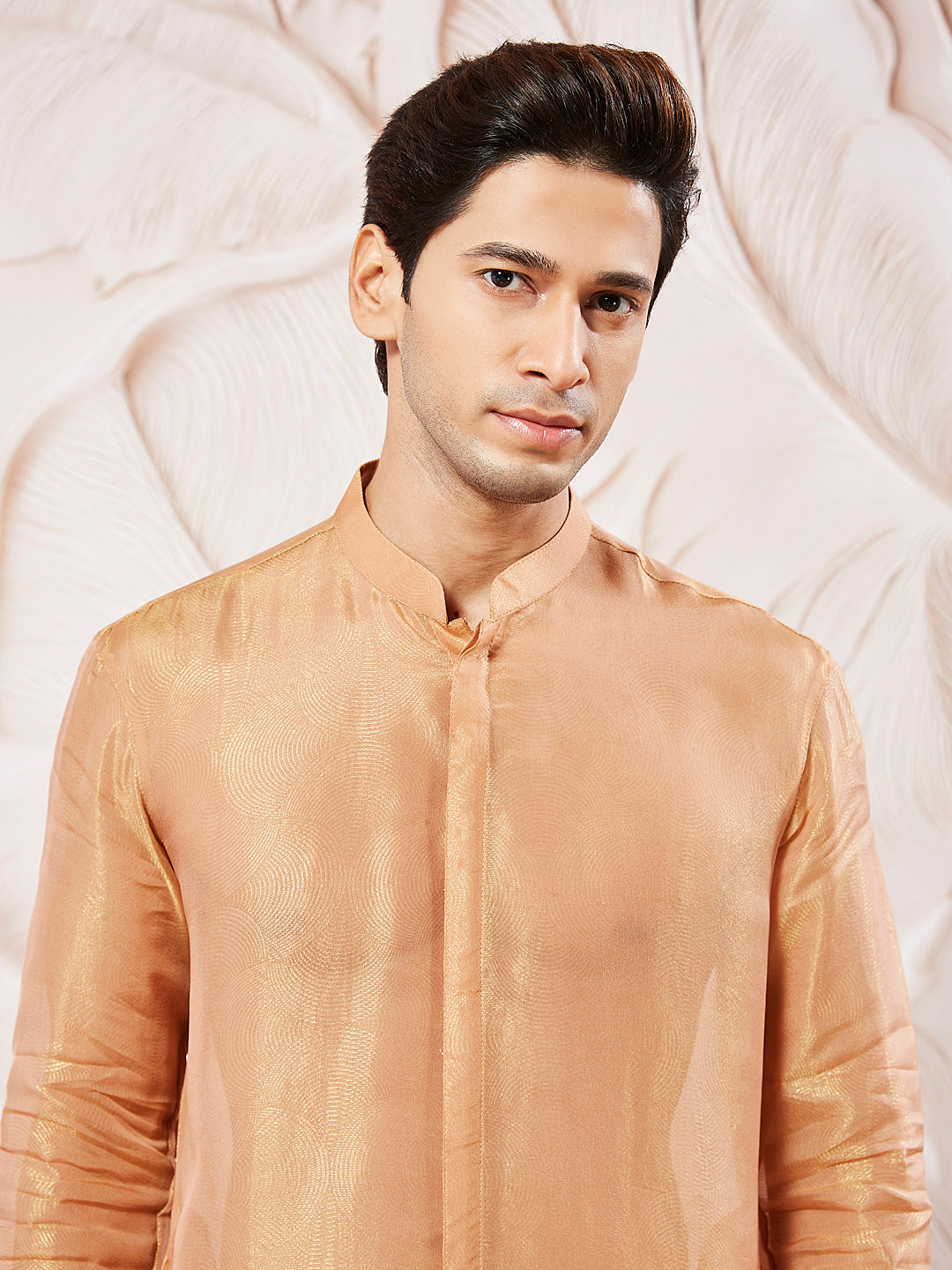 Men's Rust Tissue Silk Kurta Pyjama Set