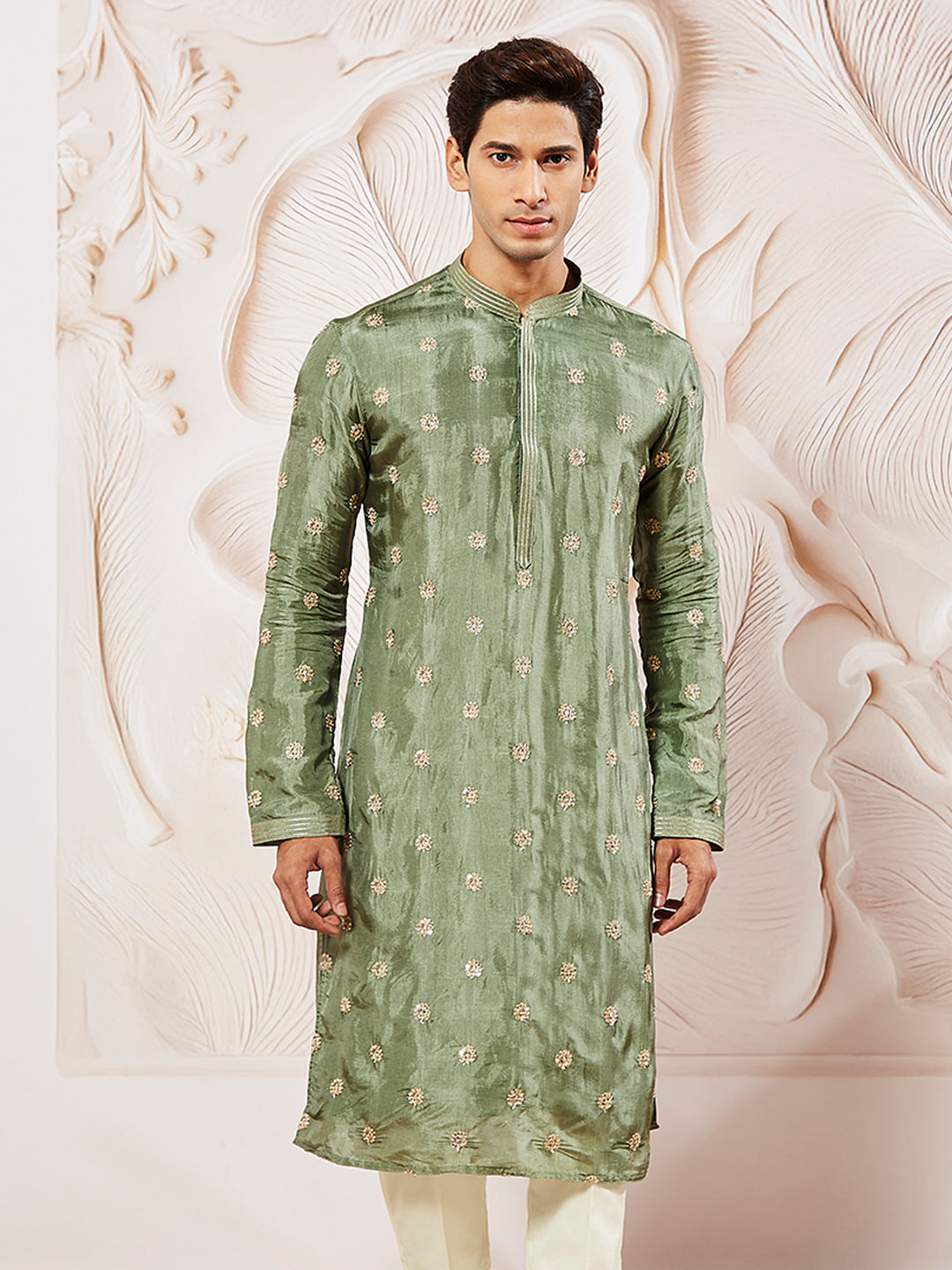 Men's Green Tissue Silk Kurta