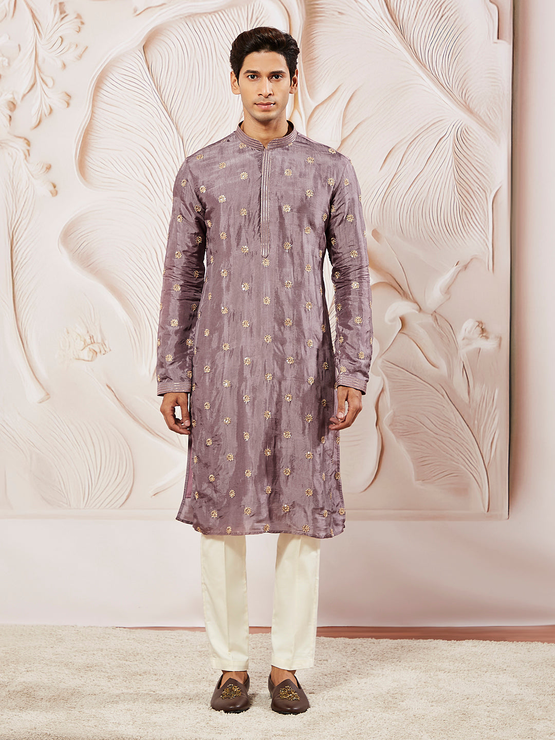 Men's Lavender Tissue Silk Kurta Pyjama Set
