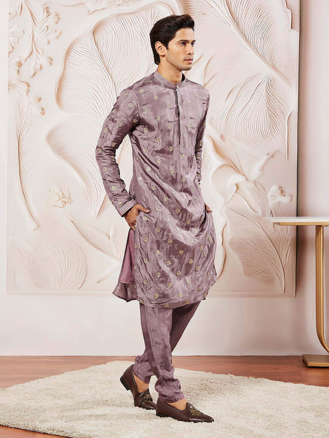 Men's Lavender Tissue Silk Kurta Pyjama Set