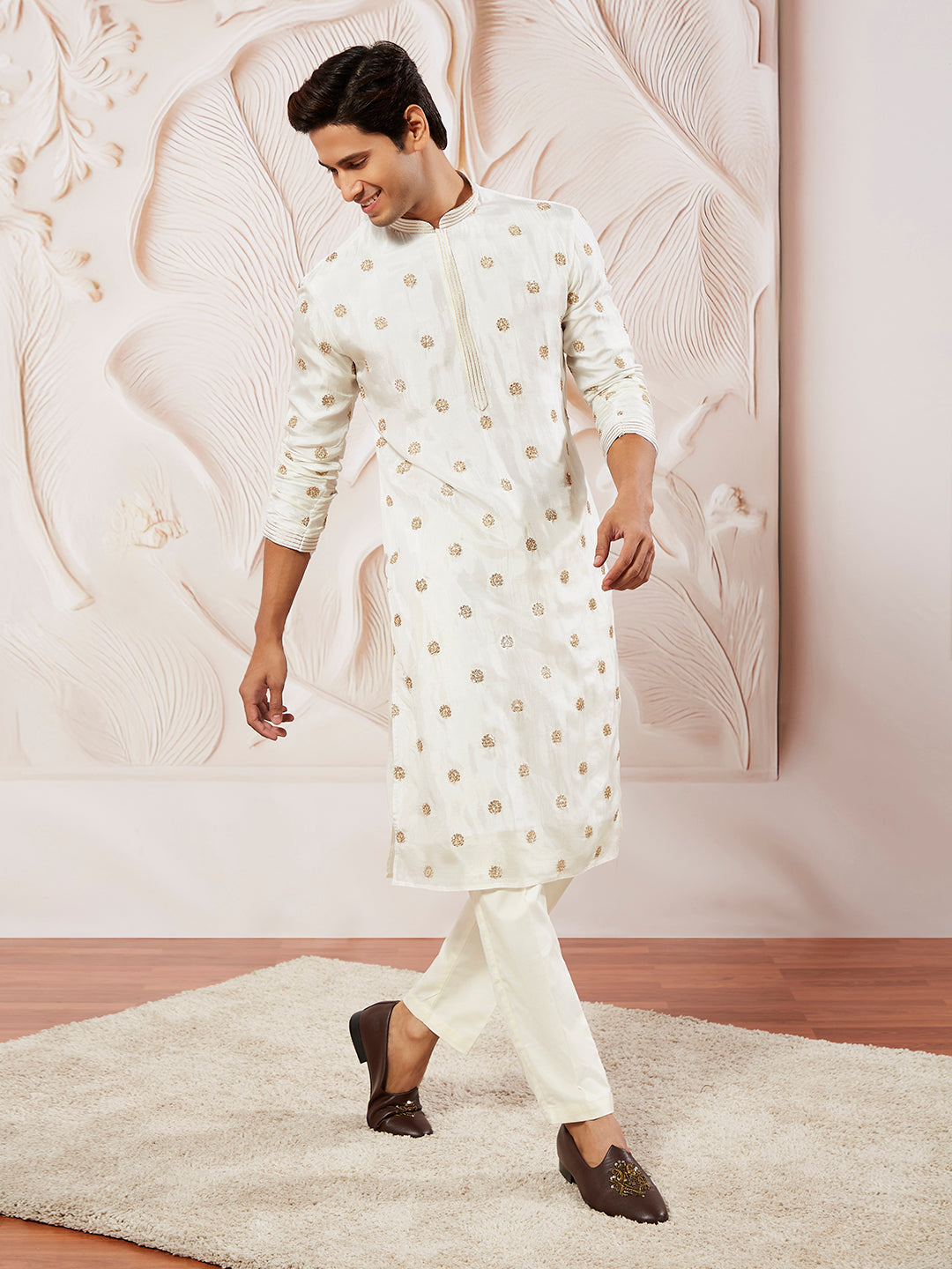 Men's White Tissue Silk Kurta Pyjama Set