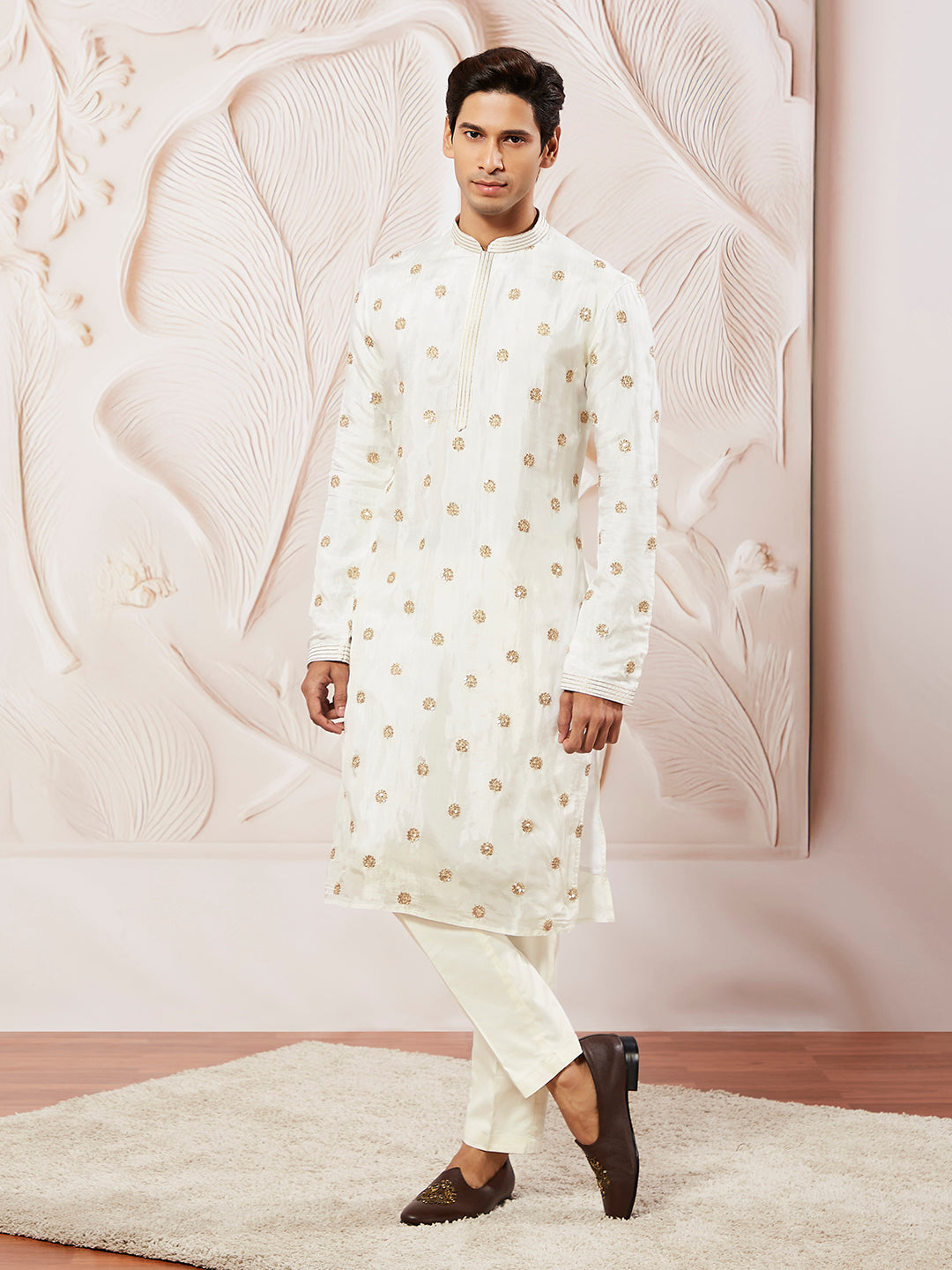 Men's White Tissue Silk Kurta Pyjama Set