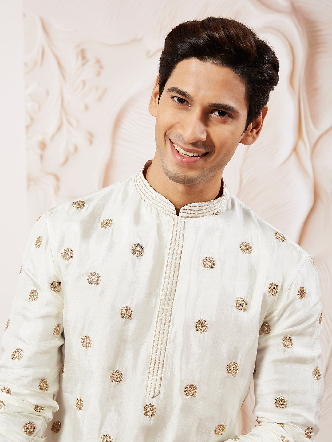 Men's White Tissue Silk Kurta Pyjama Set