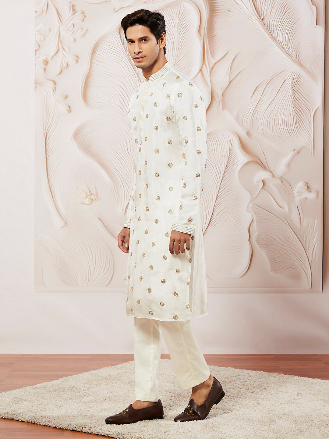 Men's White Tissue Silk Kurta Pyjama Set