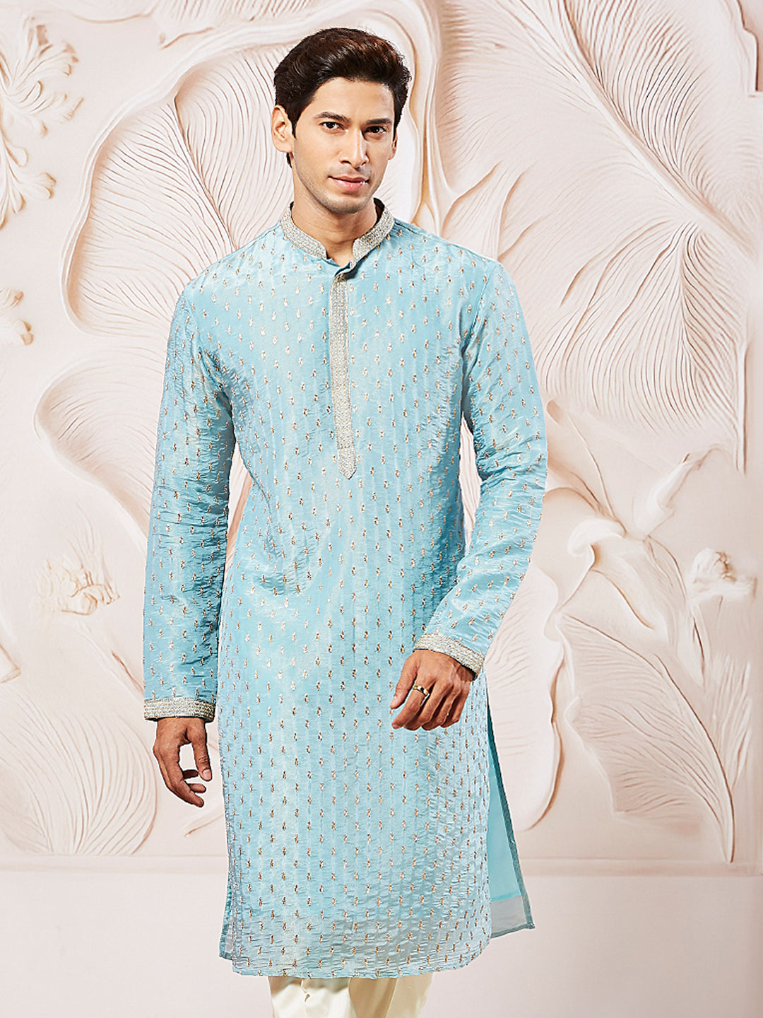Men's Aqua Tissue Silk Kurta