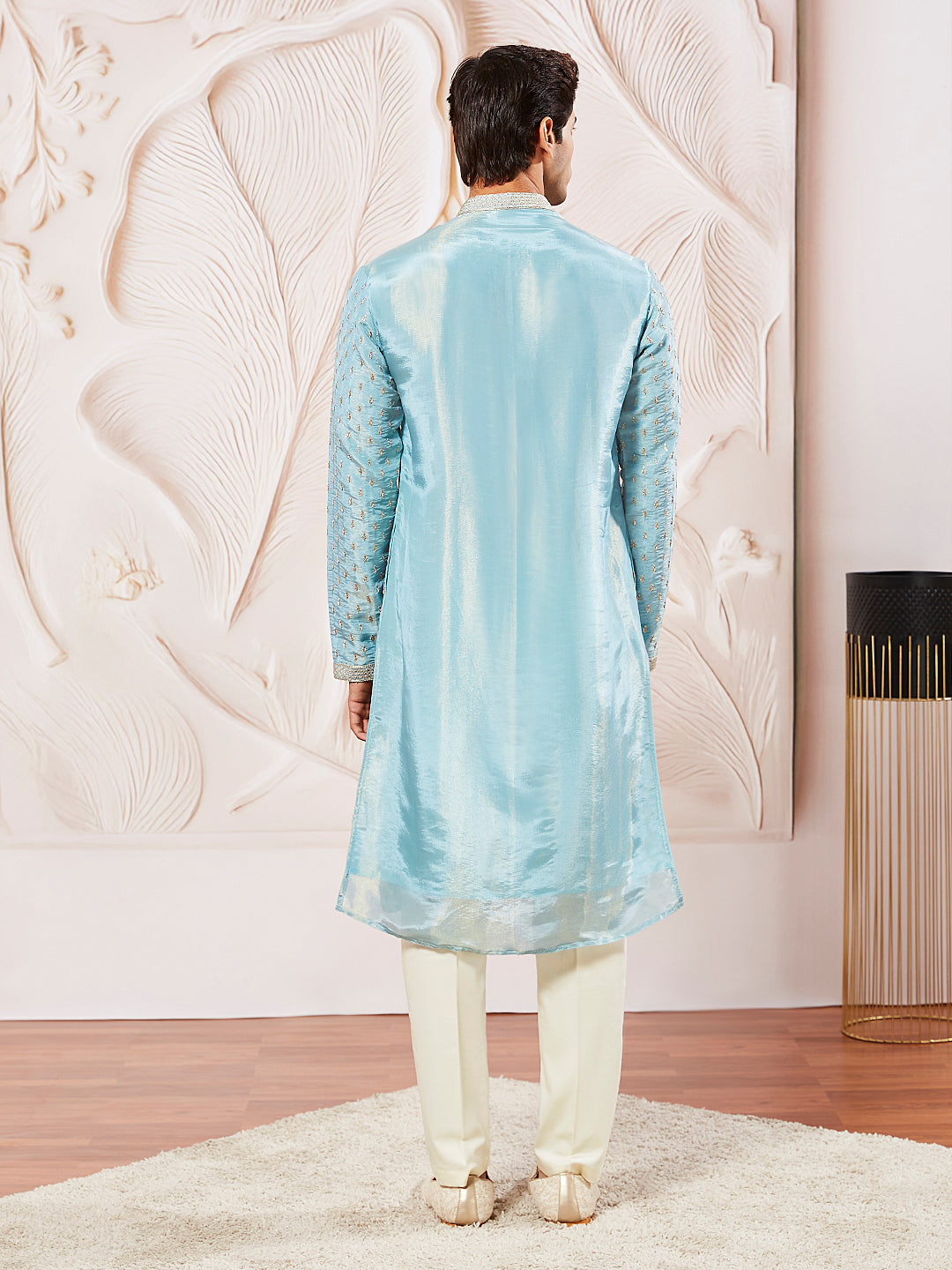 Men's Aqua Tissue Silk Kurta Pyjama Set