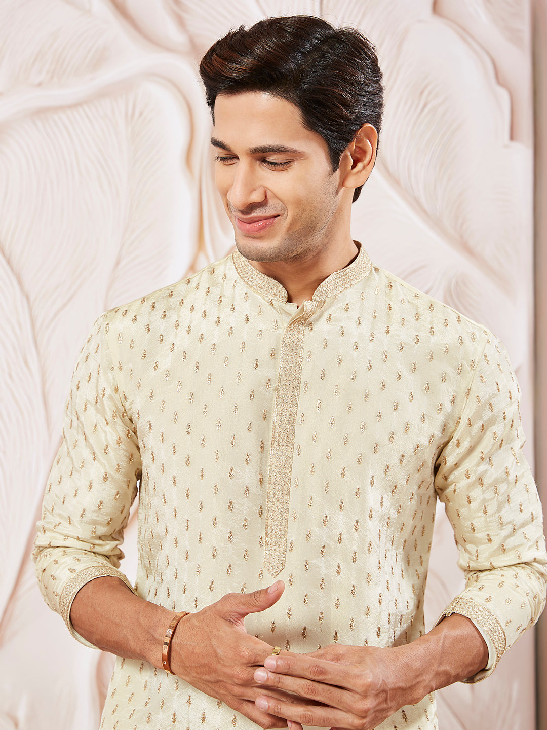 Men's Cream Tissue Silk Kurta