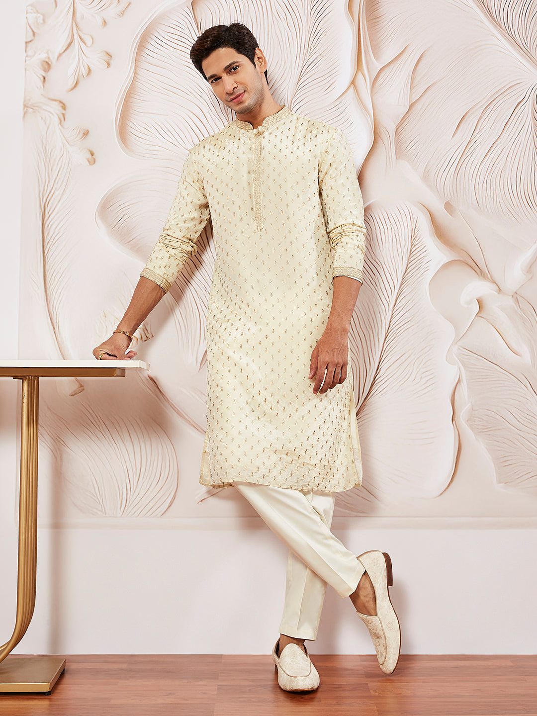 Men's Cream Tissue Silk Kurta