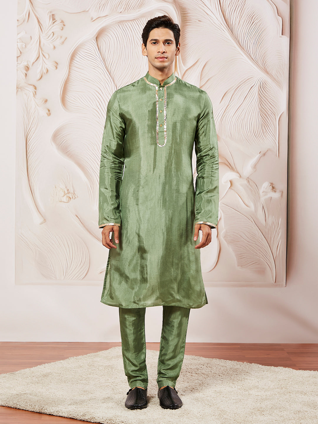 Men's Green Tissue Silk Kurta Pyjama Set