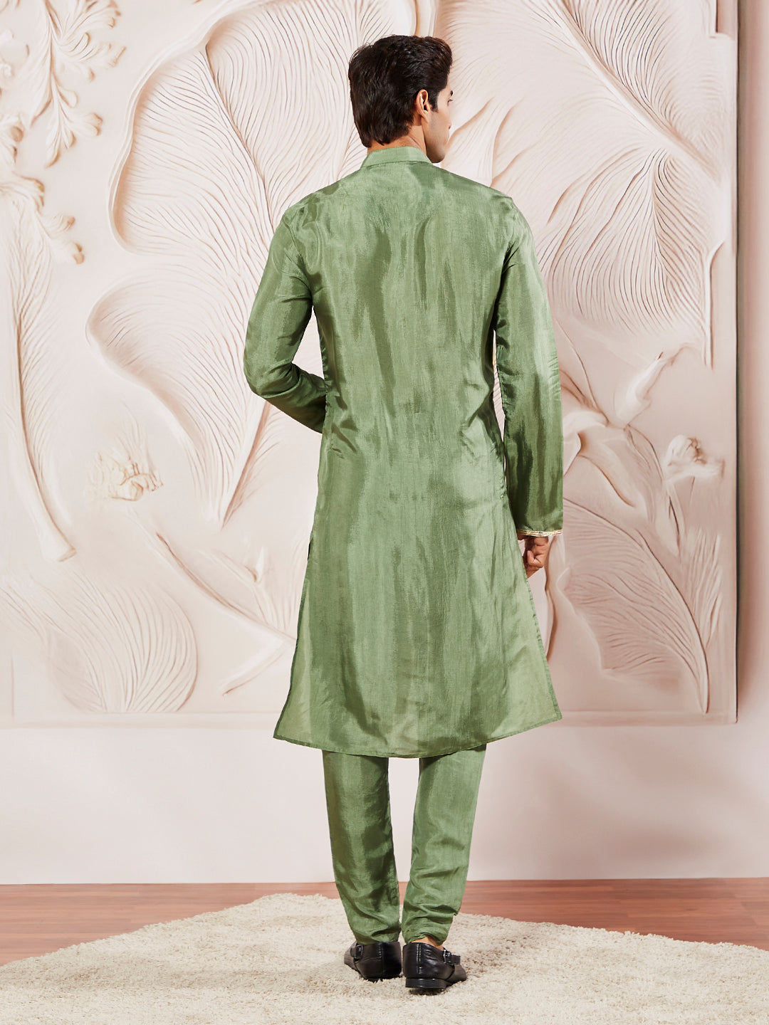 Men's Green Tissue Silk Kurta Pyjama Set