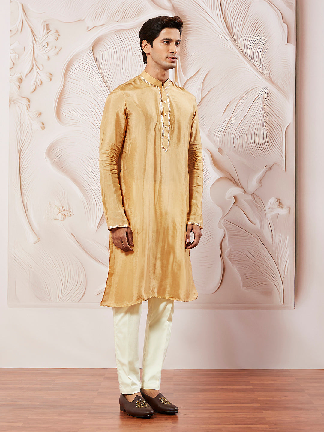 Men's Gold Tissue Silk Kurta Pyjama Set