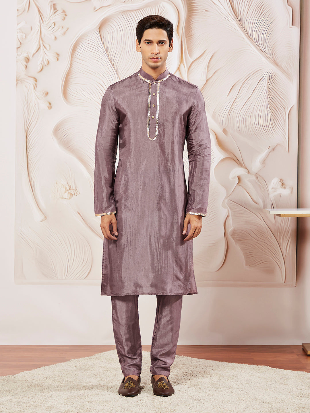 Men's Lavender Tissue Silk Kurta Pyjama Set