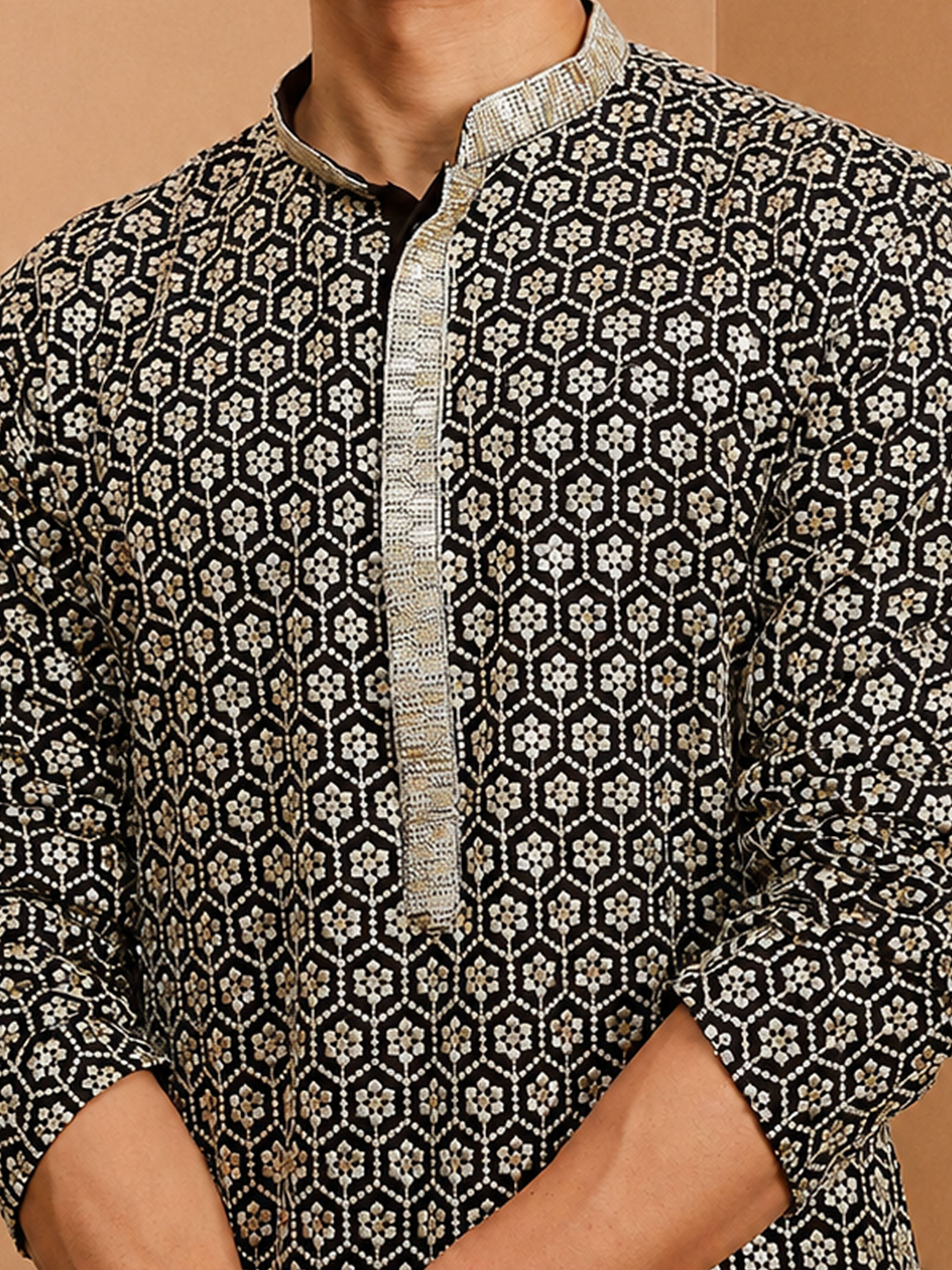 Men's Black Rayon Kurta Rakhi Gift Box for Brother | Includes Rakhi & Festive Essentials