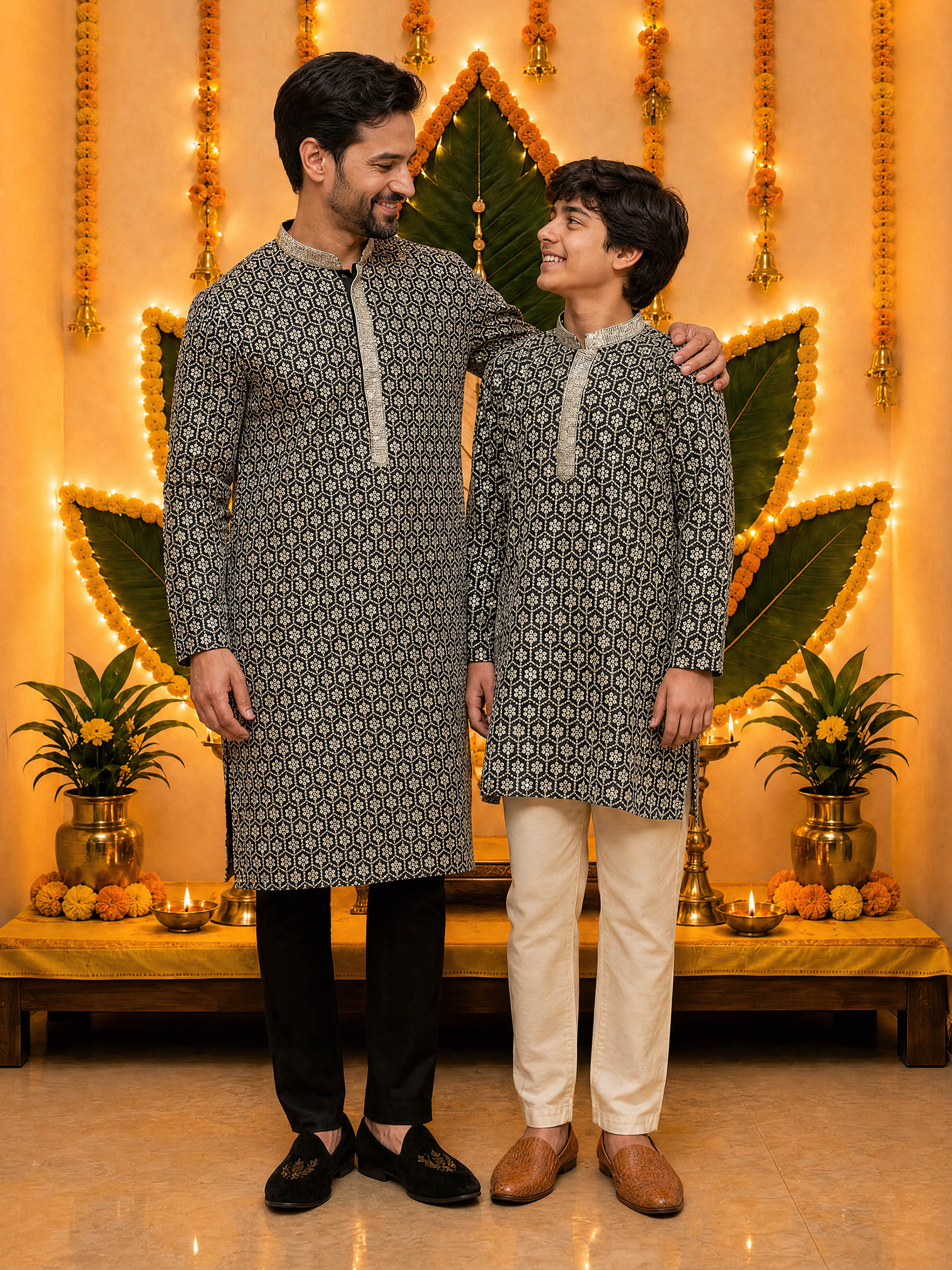 Men's Black Rayon Kurta And Pyjama Set