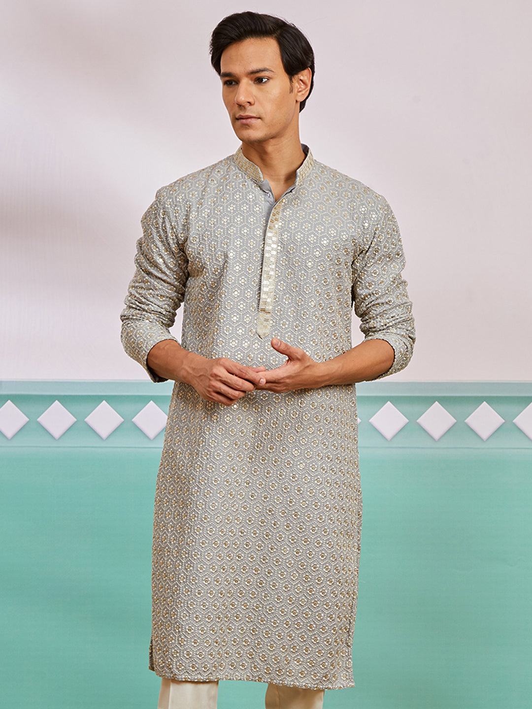 Men's Grey Rayon Kurta