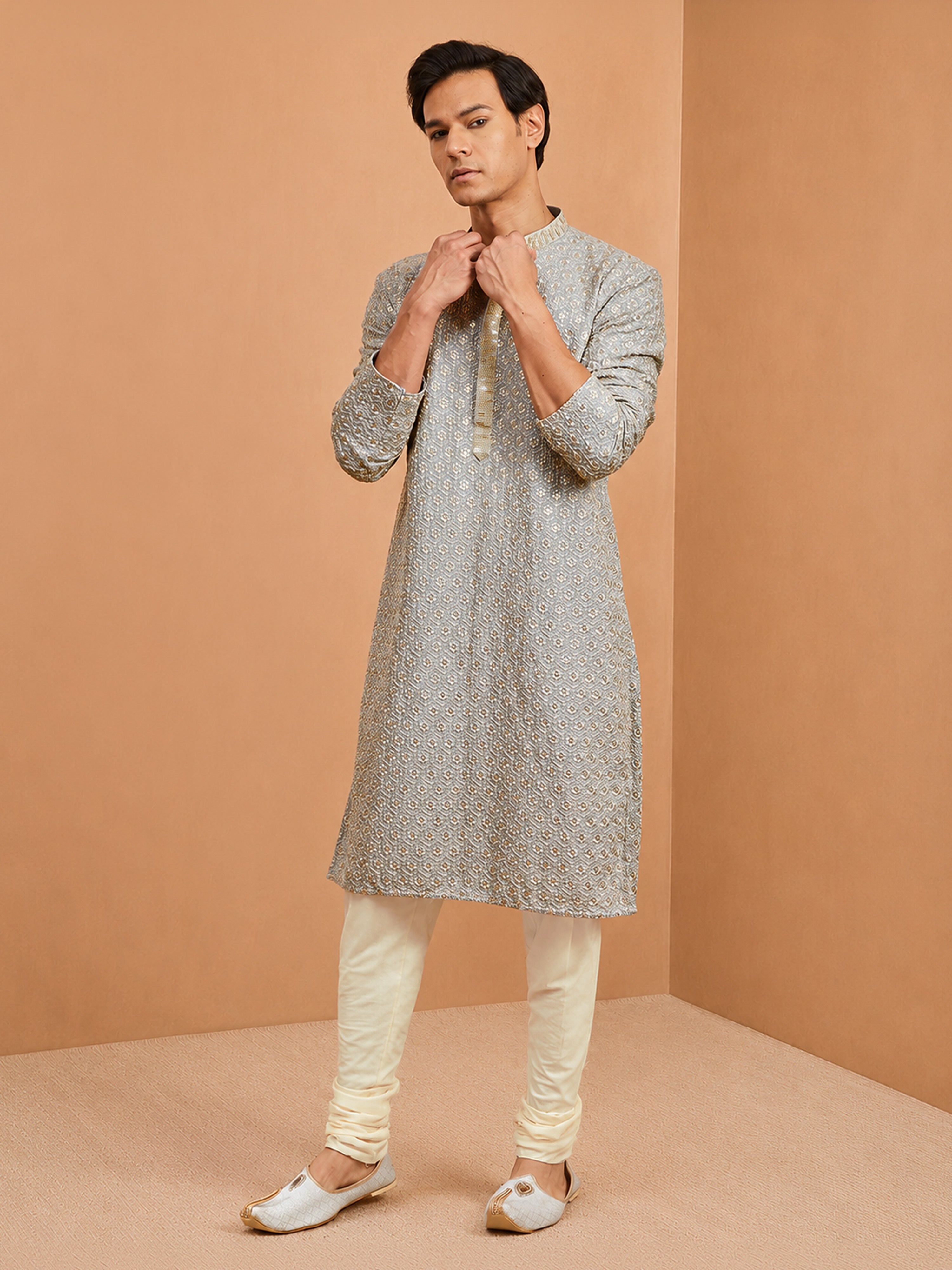 Men's Grey Rayon Kurta Rakhi Gift Box for Brother | Premium Gift Set