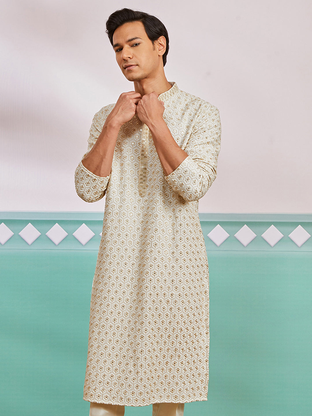 Men's Off White Rayon Kurta