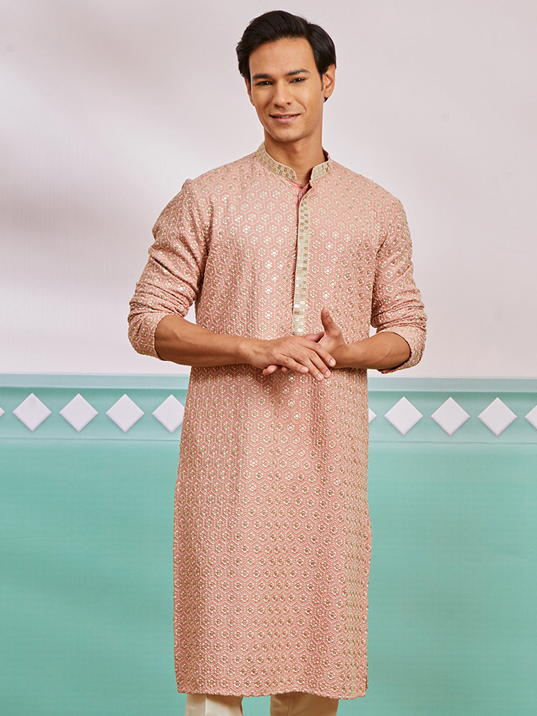 Men's Peach Rayon Kurta