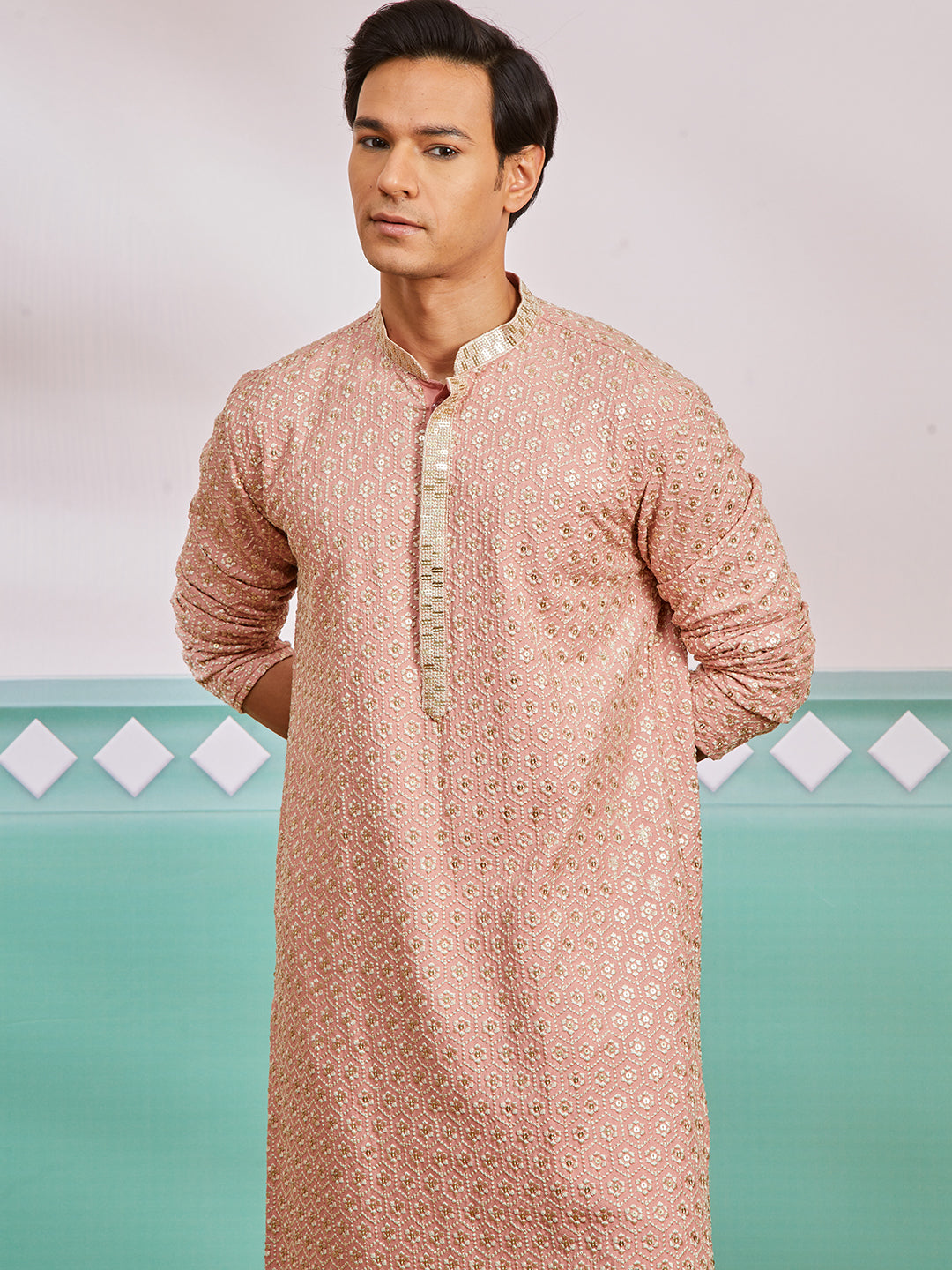 Men's Peach Rayon Kurta