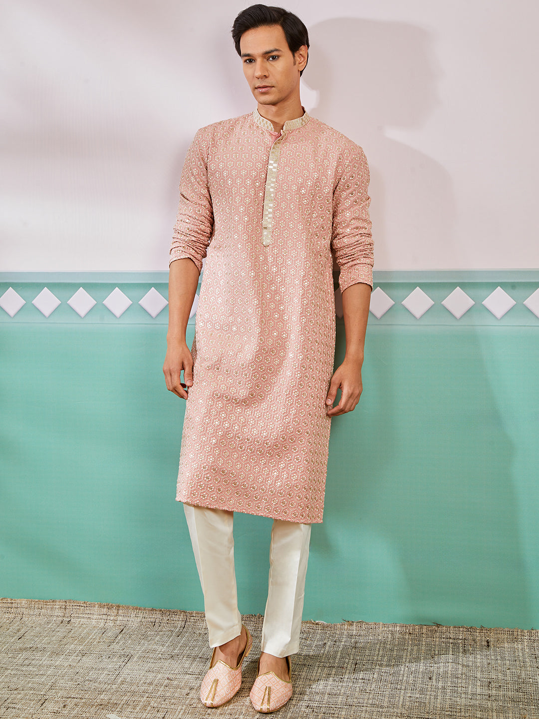 Men's Peach Rayon Kurta And Pyjama Set