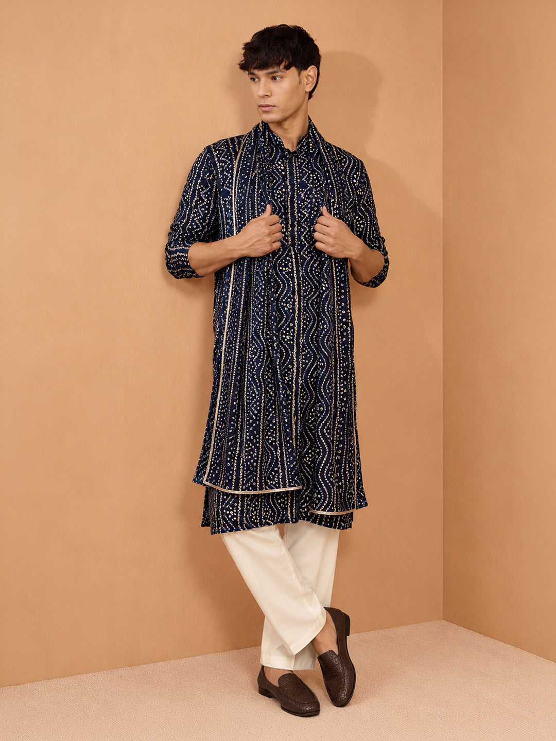 Men Blue Rayon Kurta &amp; Palazzo Pant with Dupatta Festive, Diwali Ethnic Wear