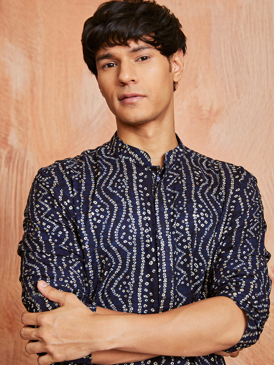 Men's Navy Blue Rayon Kurta