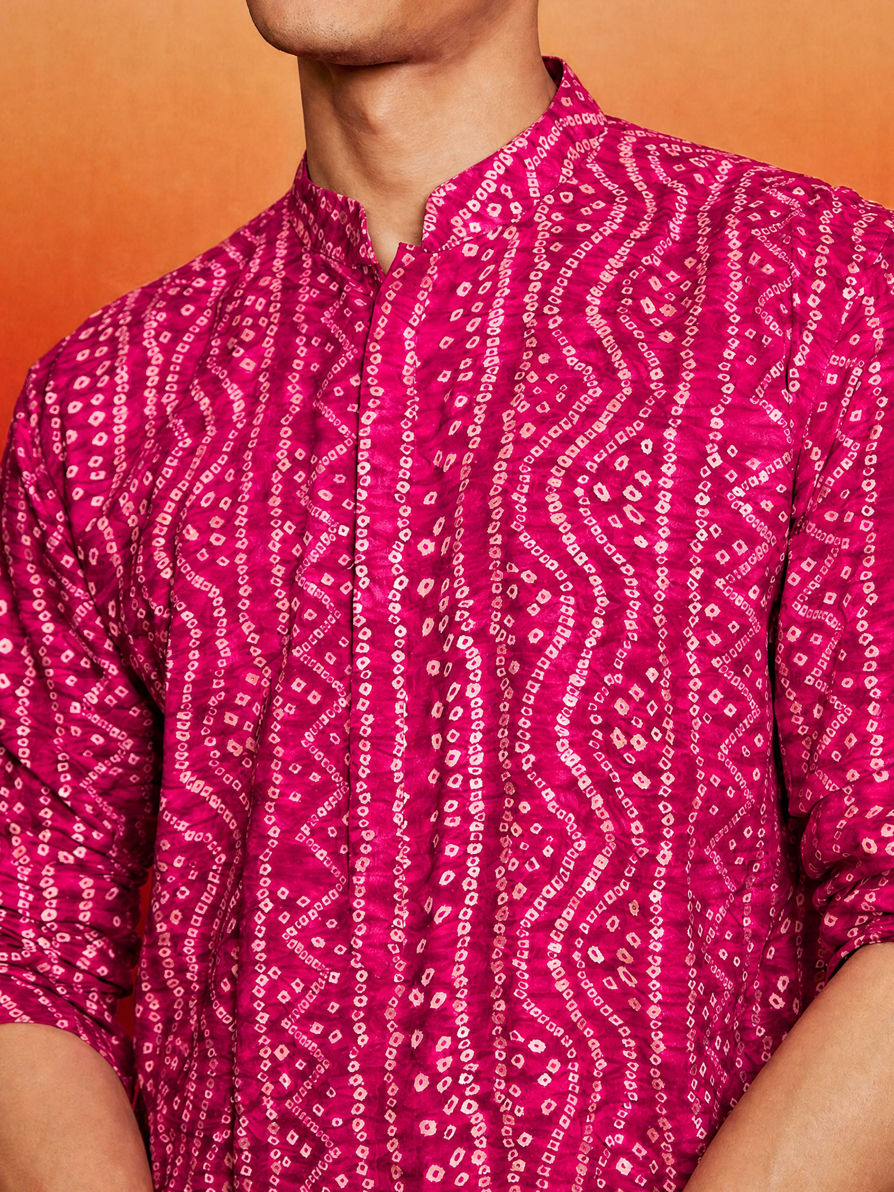 Men's Purple Rayon Digital Print Knee Length Kurta with Dhoti