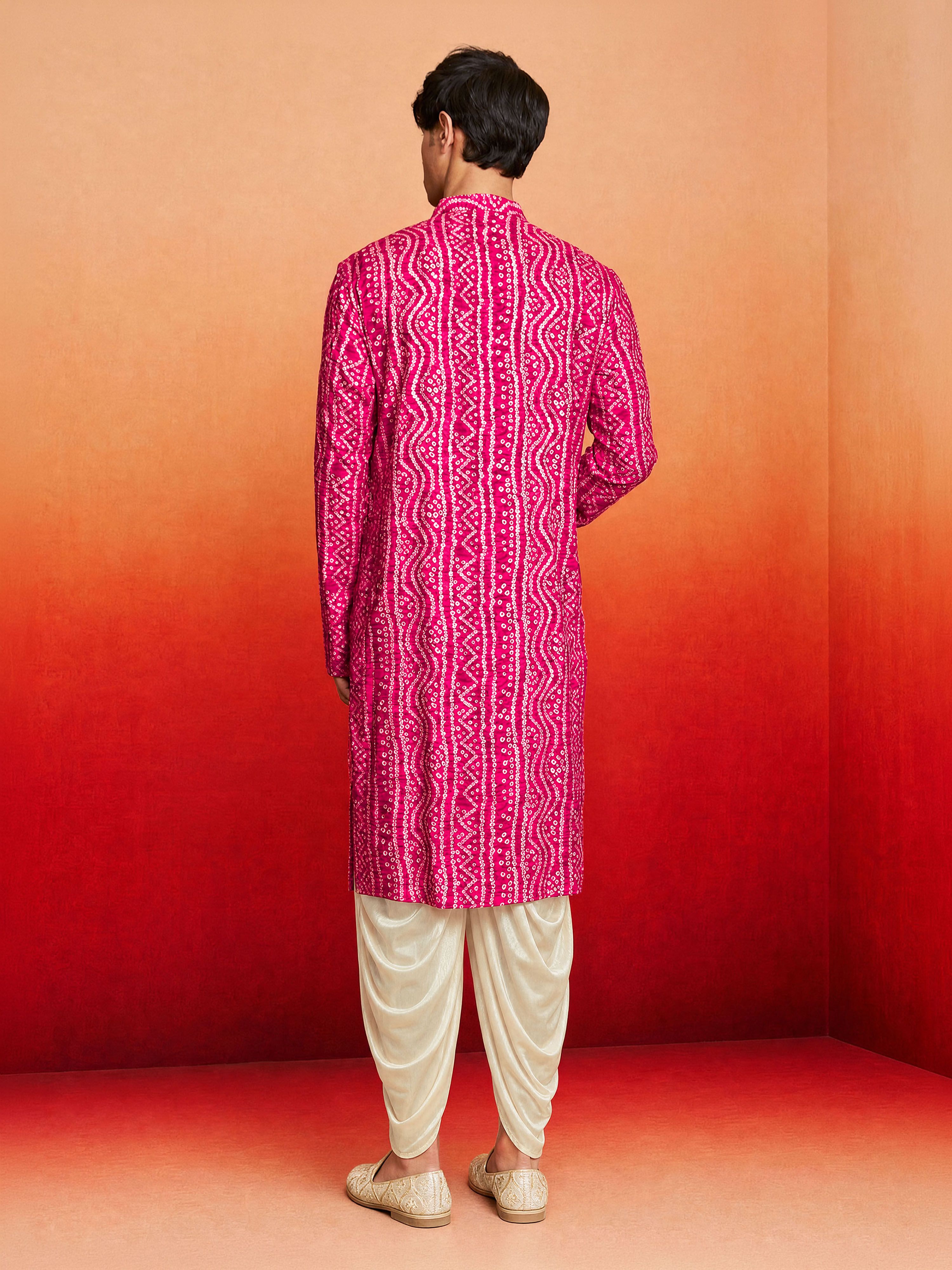 Men's Purple Rayon Digital Print Knee Length Kurta with Dhoti