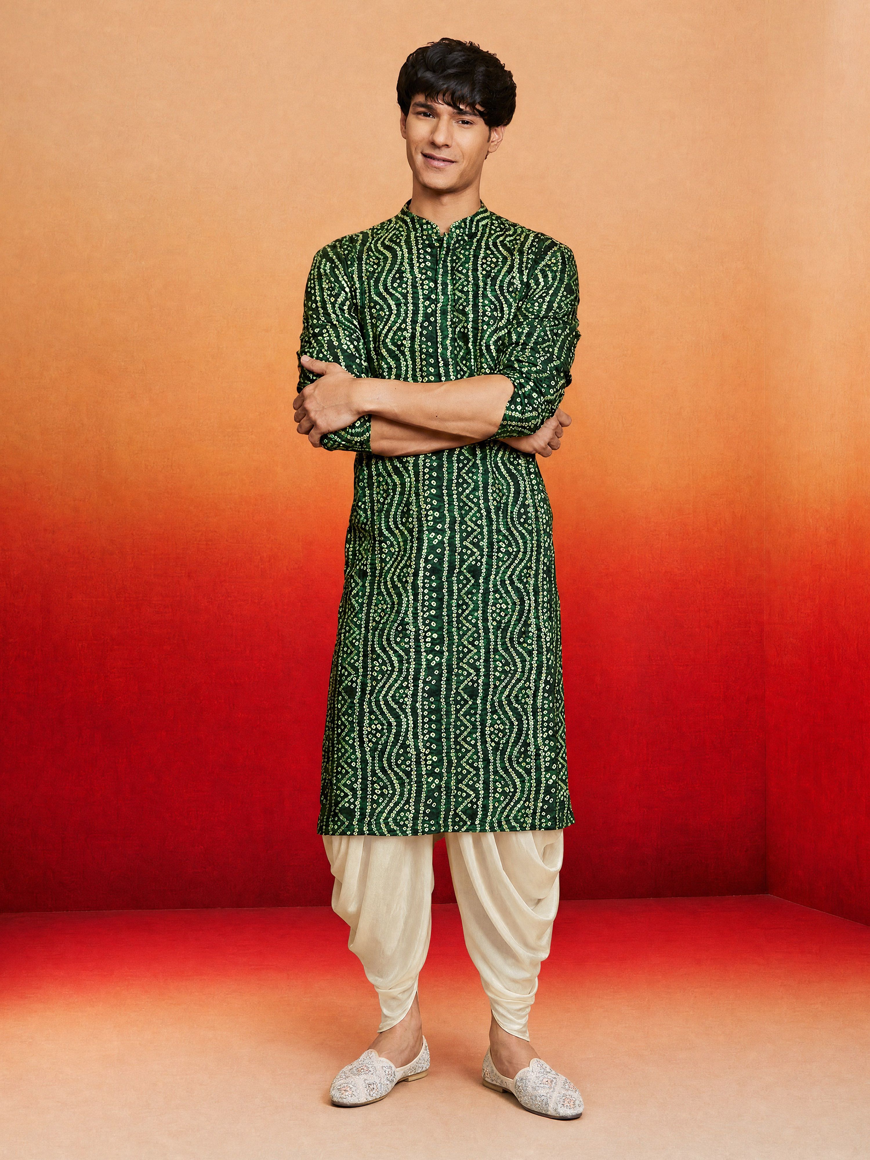 Men Green Rayon Kurta with Dhoti Casual, Summer / Casual, Wedding, Diwali, Holi collection, Festive, Festive Glitz, Navratri, Janmastami, Raksha Bandhan Ethnic Wear