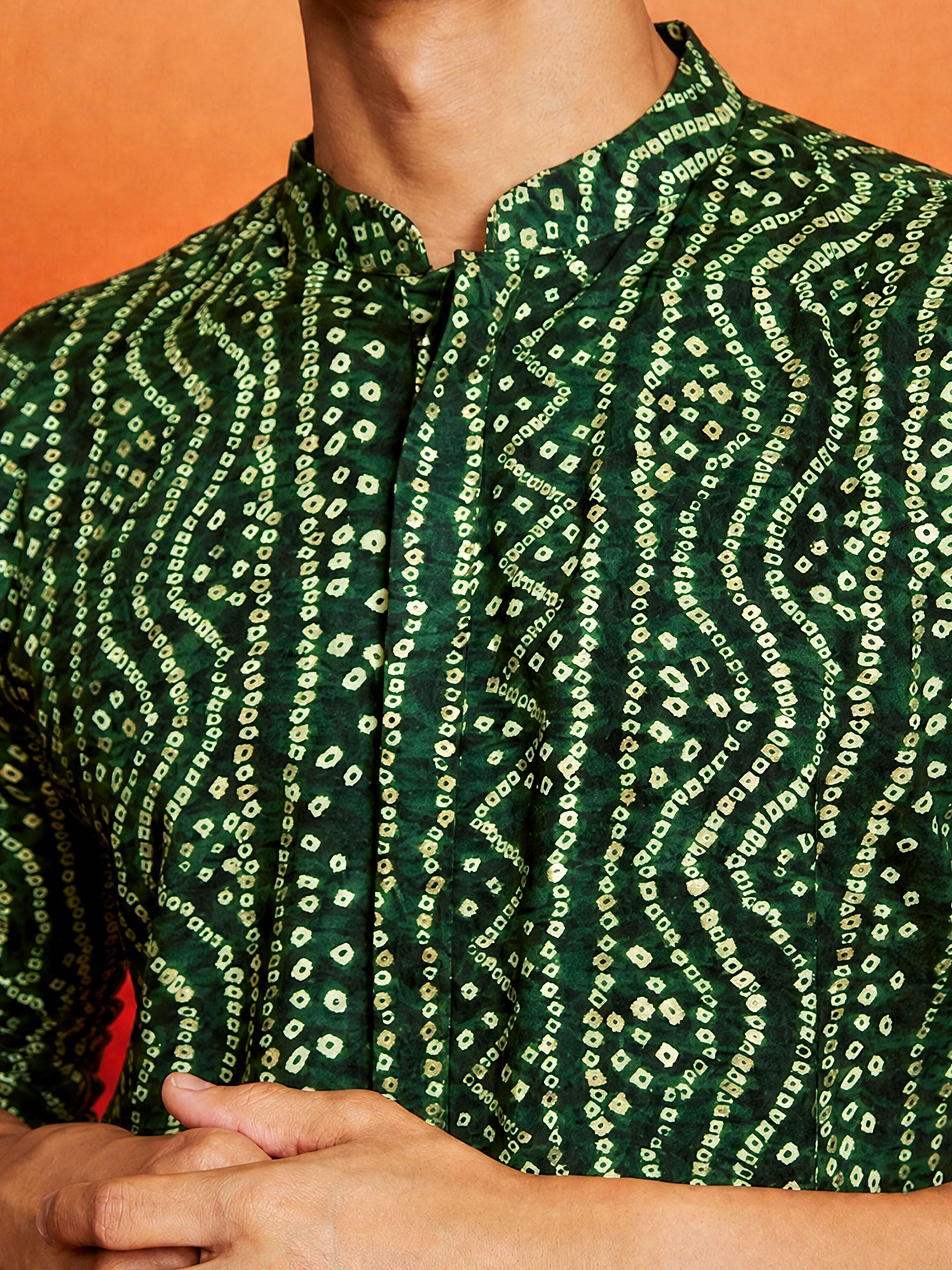 Men's Green Rayon Digital Print Knee Length Kurta with Dhoti