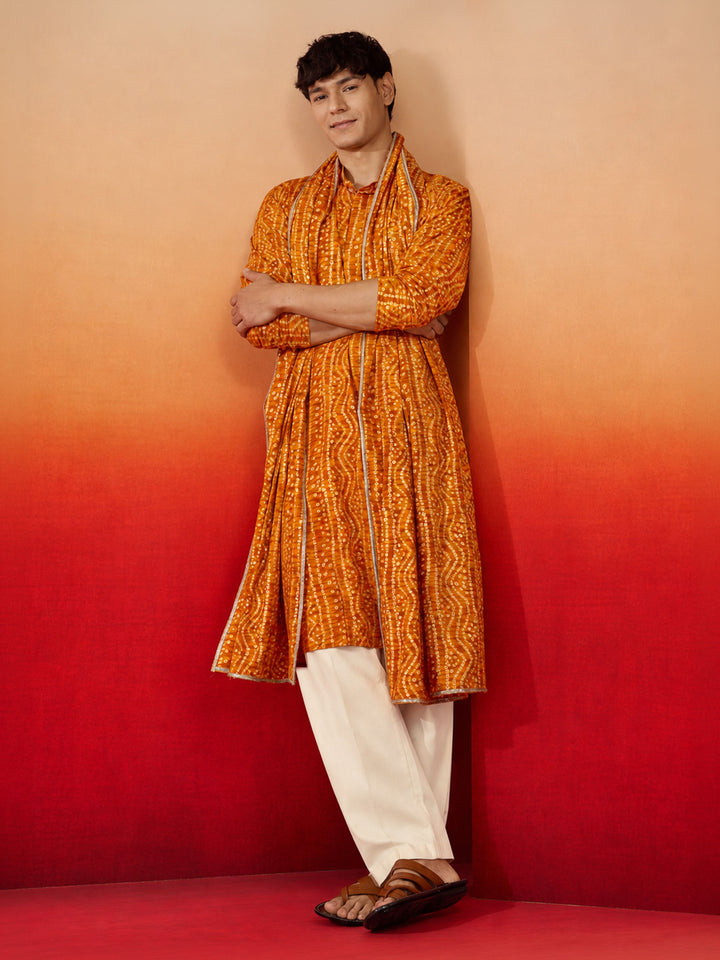 Men Mustard Rayon Kurta &amp; Palazzo Pant with Dupatta Festive, Diwali Ethnic Wear